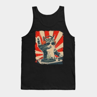 Cool DJ Cat, Funny Cat with Headphones, Stylish Cat Lovers, Unique DJ Cat Kitty Tank Top